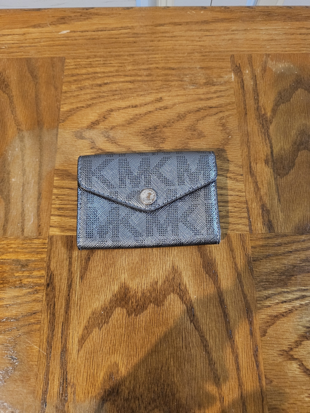 Michael Kors Metallic Silver MK Logo Compact Wallet